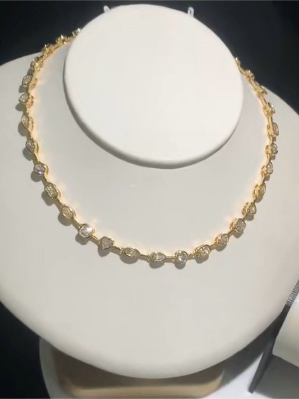 18k Gold Plated PVD Gold White Sapphire Station Chocker Necklace